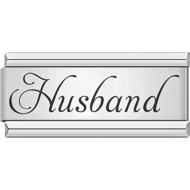Cursive word "Husband" in black Italian charm bracelet link
