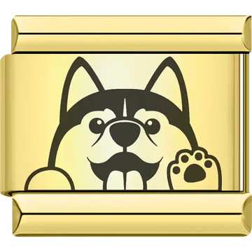 Cartoon Husky dog peeking paws Italian charm bracelet link