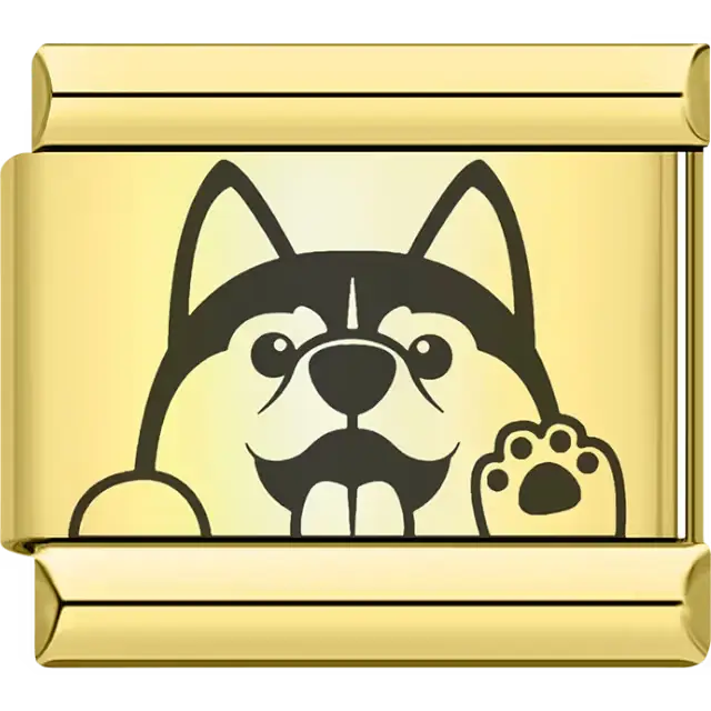 Cartoon Husky dog peeking paws Italian charm bracelet link