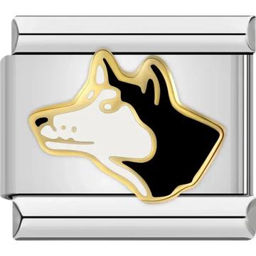 Husky dog head in black white and gold outline Italian charm bracelet link