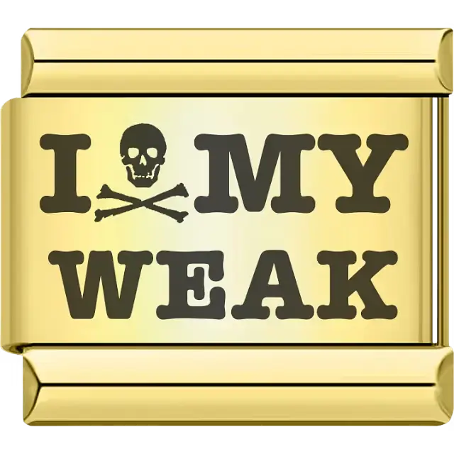 Bold black "I HATE MY WEAK" text with skull and crossbones detail Italian charm bracelet link