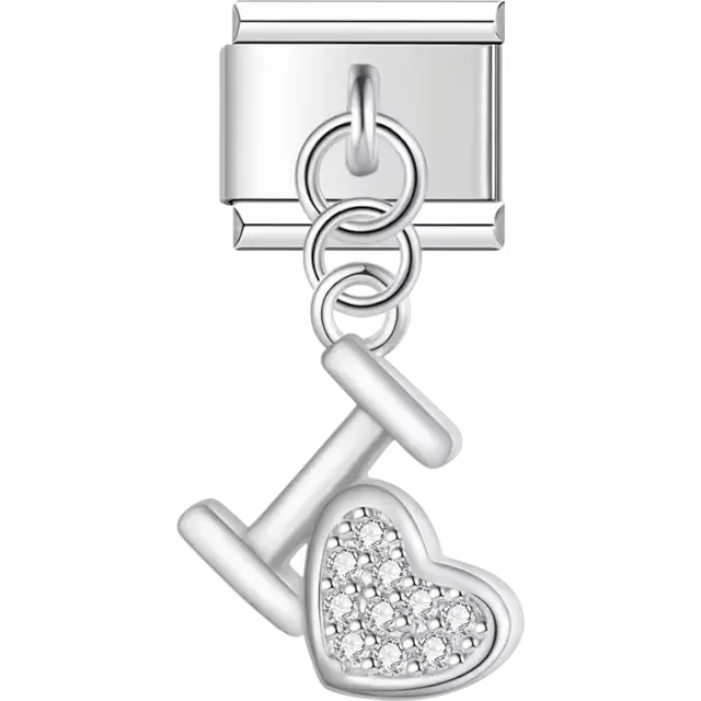 Dangling "I ♥︎" with crystal accents Italian charm bracelet link