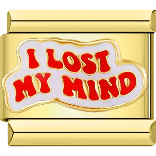 White charm with red “I Lost My Mind” text Italian charm bracelet link