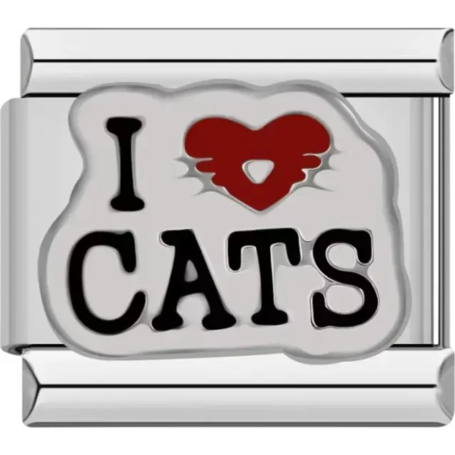 “I ♥ Cats” text with red heart design Italian charm bracelet link