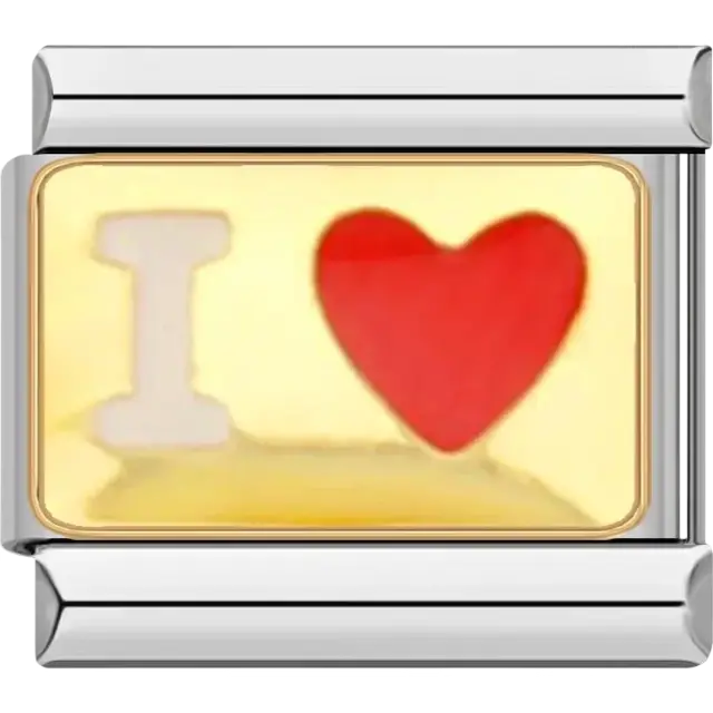 “I ♥” golden Italian charm bracelet link