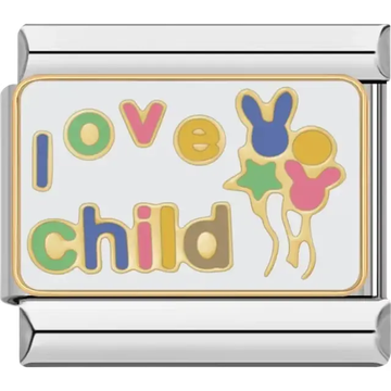 Multicolor "I love child" text with balloon details Italian charm bracelet link