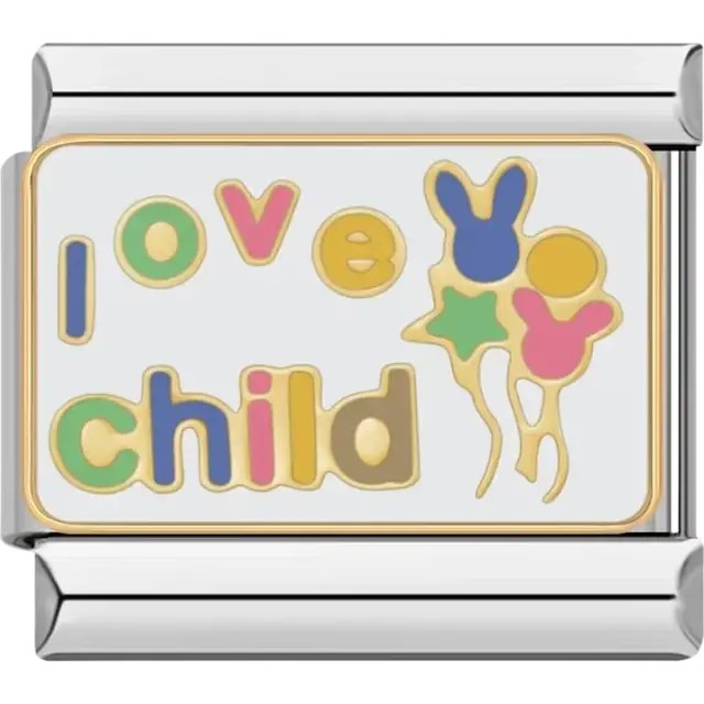 Multicolor "I love child" text with balloon details Italian charm bracelet link