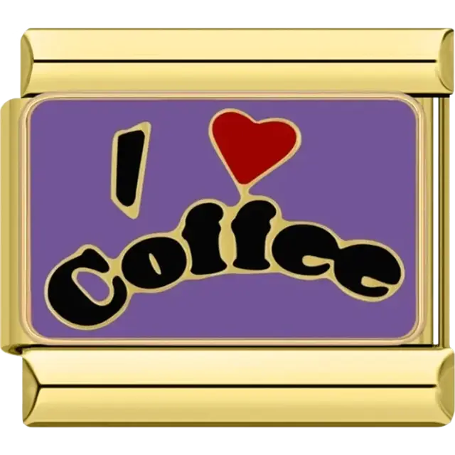 “I ❤️ Coffee” text on purple background Italian charm bracelet link