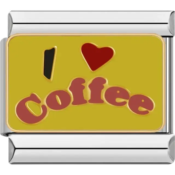 “I ❤️ Coffee” text with a yellow background Italian charm bracelet link