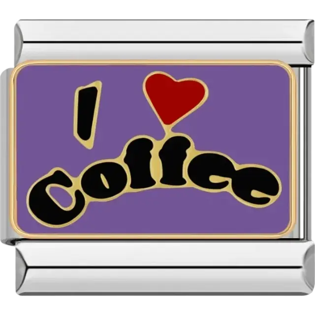 “I ❤️ Coffee” text on purple background Italian charm bracelet link