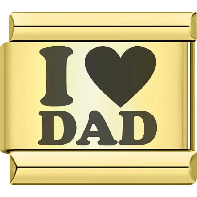 “I ♥ Dad” text with bold heart design Italian charm bracelet link