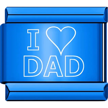 White text with a heart symbol spelling "I ♥ Dad" Italian charm bracelet link