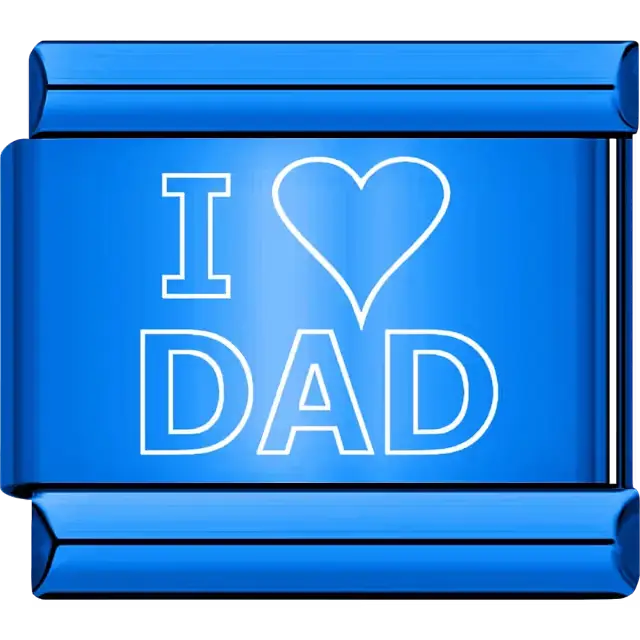 White text with a heart symbol spelling "I ♥ Dad" Italian charm bracelet link