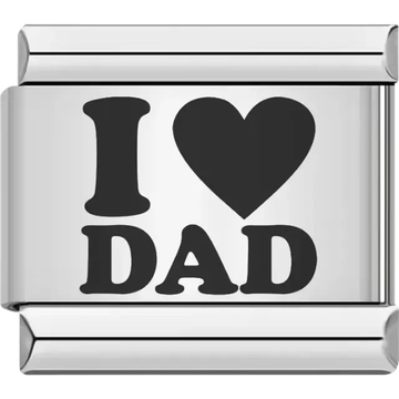 “I ♥ Dad” text with bold heart design Italian charm bracelet link