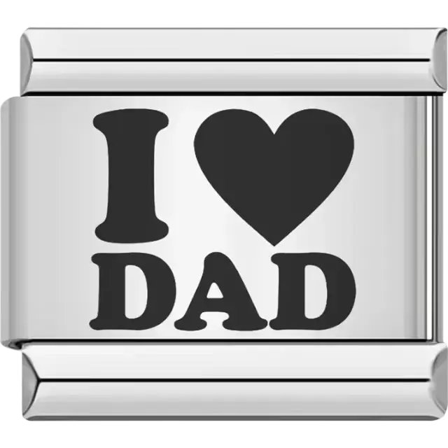 “I ♥ Dad” text with bold heart design Italian charm bracelet link