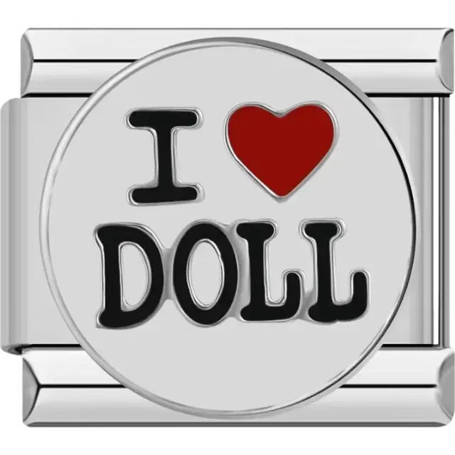 “I ♥ Doll” text with red heart design Italian charm bracelet link