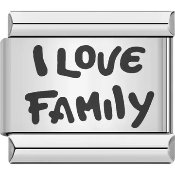 "I Love Family" script Italian charm bracelet link