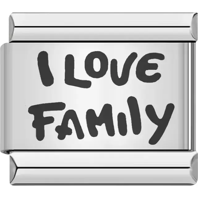 "I Love Family" script Italian charm bracelet link
