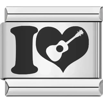 “I ♥ Guitar” text with guitar icon design Italian charm bracelet link