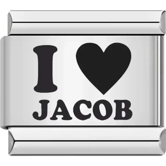 “I ♥ Jacob” text with heart design Italian charm bracelet link