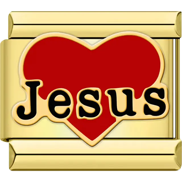 Red heart with “Jesus” text Italian charm bracelet link