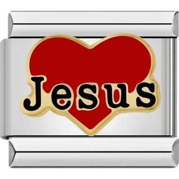 Red heart with “Jesus” text Italian charm bracelet link
