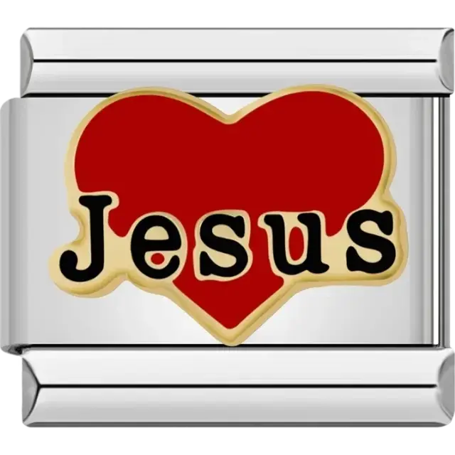 Red heart with “Jesus” text Italian charm bracelet link