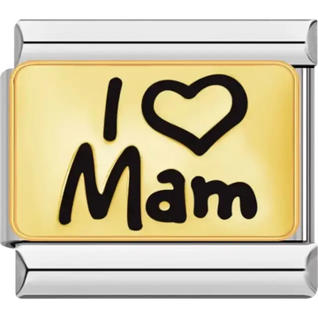 Black "I ♥ Mam" text on a gold background Italian charm bracelet link