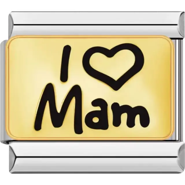 Black "I ♥ Mam" text on a gold background Italian charm bracelet link