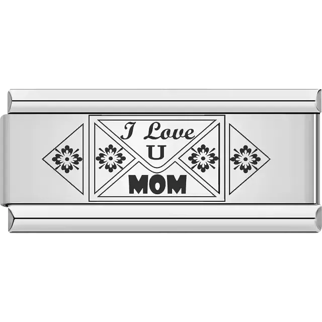 "I Love U Mom" text with envelope and floral details Italian charm bracelet link