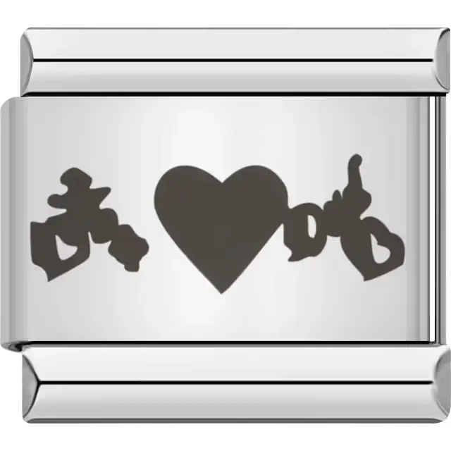 Black text with heart symbol spelling "I ♥ Mom" in stylized font Italian charm bracelet link