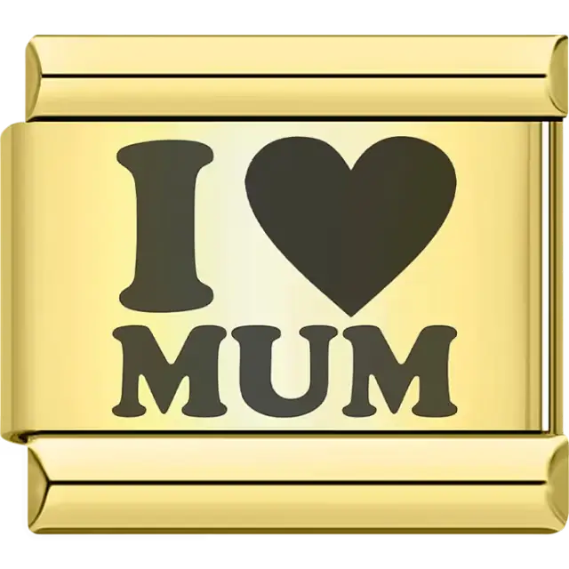 “I ♥ Mum” text with bold heart design Italian charm bracelet link