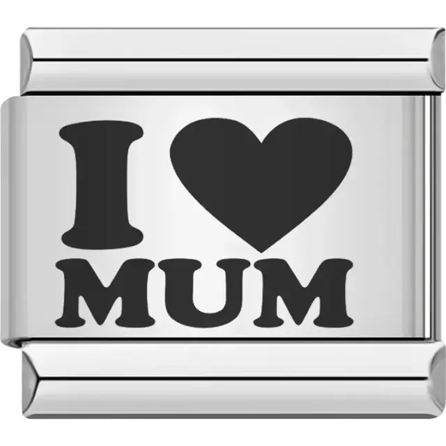 “I ♥ Mum” text with bold heart design Italian charm bracelet link