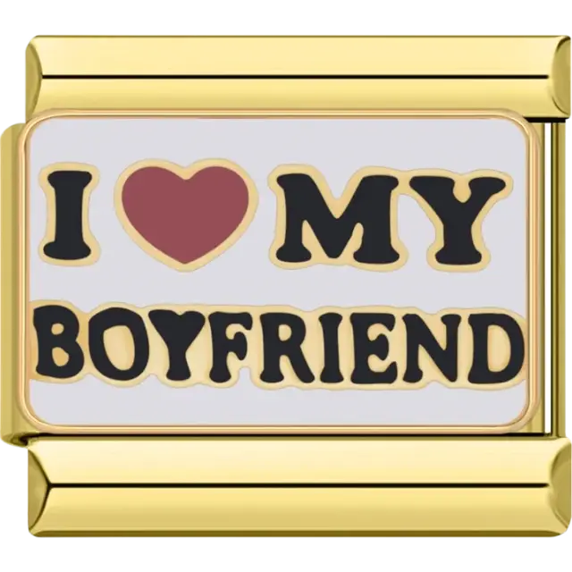White charm with “I ❤️ My Boyfriend” text Italian charm bracelet link