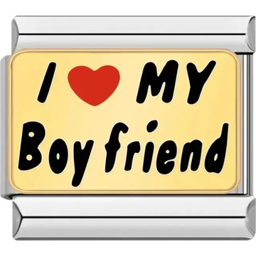 "I love my boyfriend" text with red heart design Italian charm bracelet link