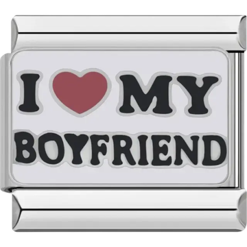 White charm with “I ❤️ My Boyfriend” text Italian charm bracelet link