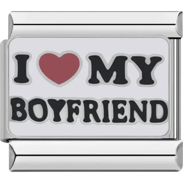 White charm with “I ❤️ My Boyfriend” text Italian charm bracelet link