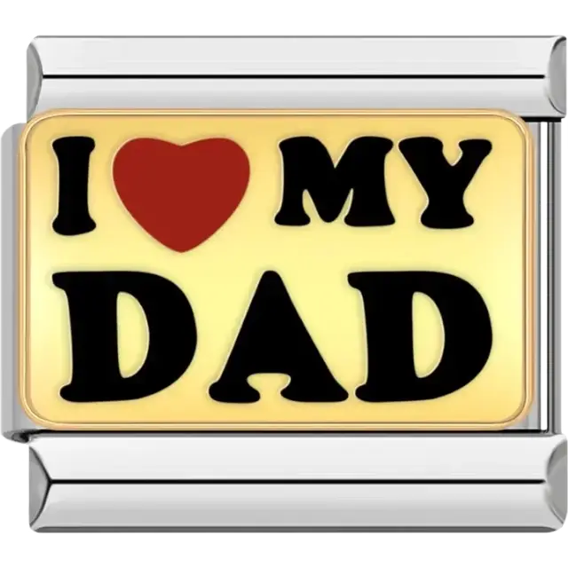 Gold charm with “I ♥ My Dad” text in black and red Italian charm bracelet link