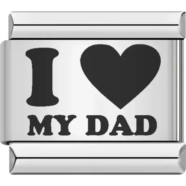 “I ♥ My Dad” text with bold heart design Italian charm bracelet link