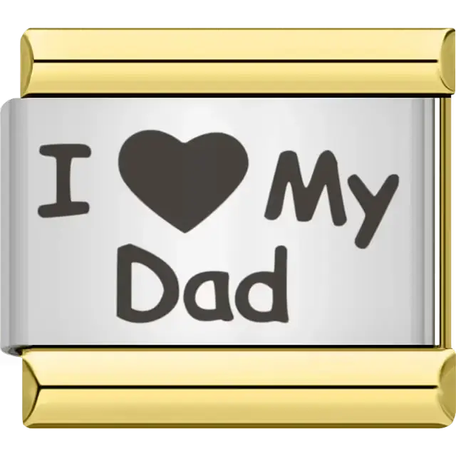 Black text with heart symbol spelling "I ♥ My Dad" Italian charm bracelet link