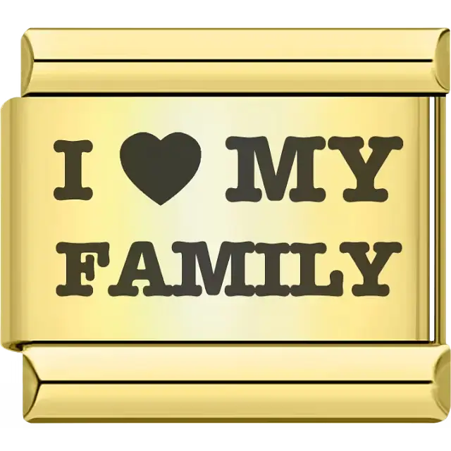 Bold black "I ♥ MY FAMILY" text Italian charm bracelet link