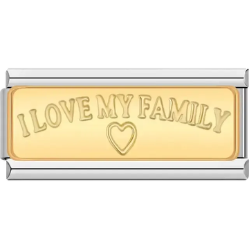 Gold with text "I Love My Family" and heart engraving Italian charm bracelet link
