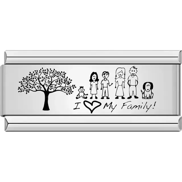 Black tree with five family figures and text "I ♥ My Family!" Italian charm bracelet link
