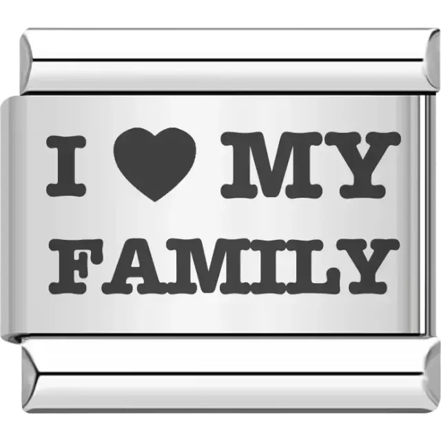 Bold black "I ♥ MY FAMILY" text Italian charm bracelet link