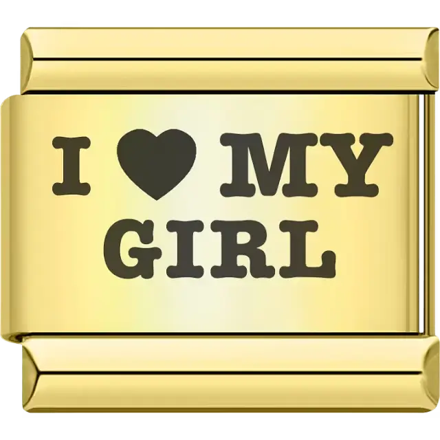Bold black "I ♥ MY GIRL" text Italian charm bracelet link