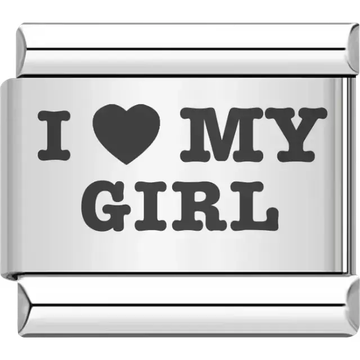 Bold black "I ♥ MY GIRL" text Italian charm bracelet link
