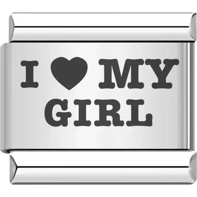Bold black "I ♥ MY GIRL" text Italian charm bracelet link