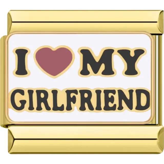 White charm with “I ❤️ My Girlfriend” text Italian charm bracelet link