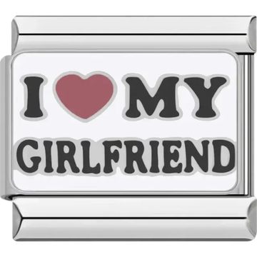 White charm with “I ❤️ My Girlfriend” text Italian charm bracelet link
