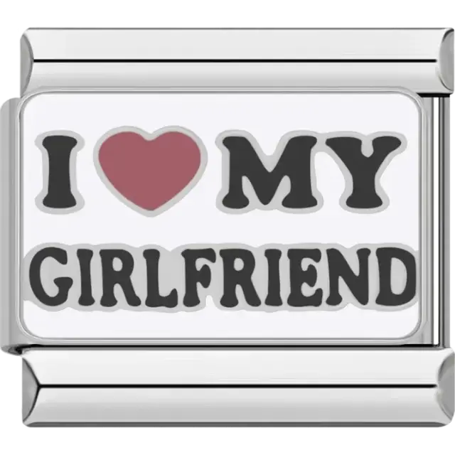 White charm with “I ❤️ My Girlfriend” text Italian charm bracelet link